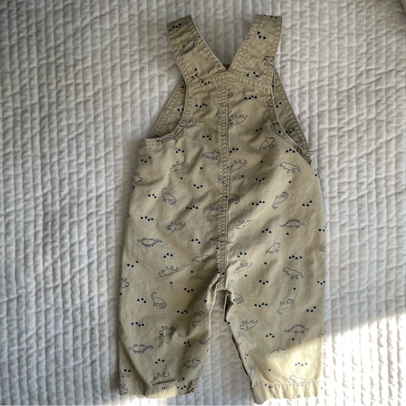 🦖Dinosaur Mighty Handsome Like My Dad Khaki Tan & Navy Cotton Overalls 6M🦕 - Picture 9 of 12
